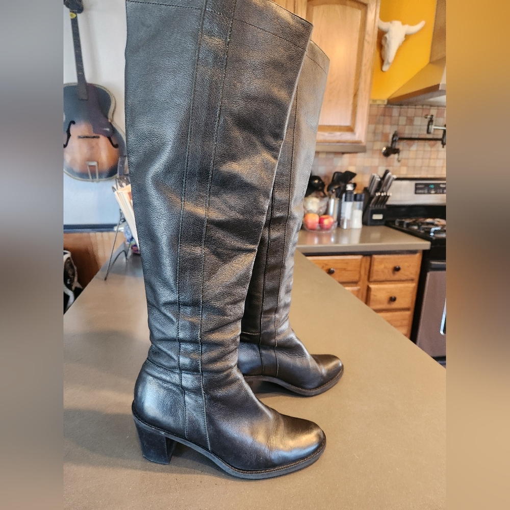 Black Leather Knee-High Boots